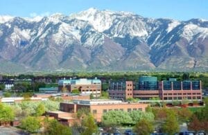 Salt Lake City, Utah, with the Wasatch Range in the background.