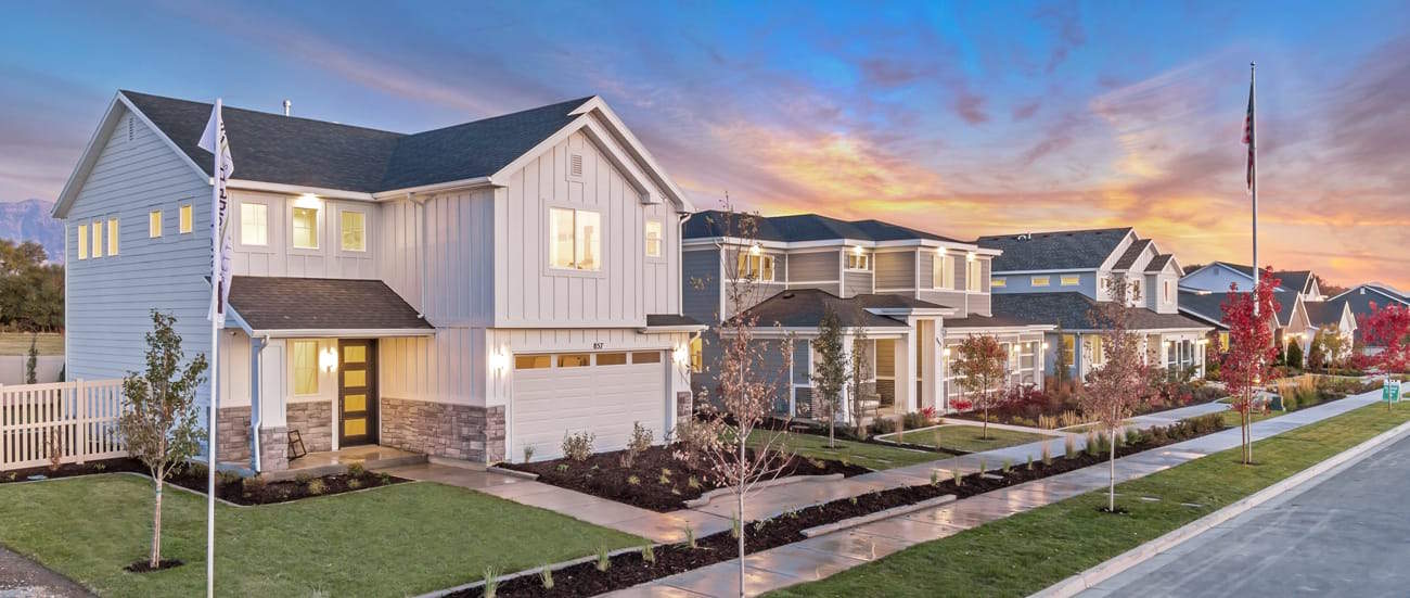 The row of modern, two-story homes.