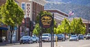 A lively downtown street scene in Cedar City, Utah.