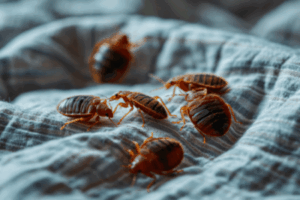 Hotel bedsheet with bedbug