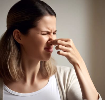 Woman pinching her nose