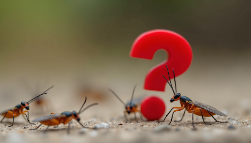 Bugs on the ground with a red question mark.