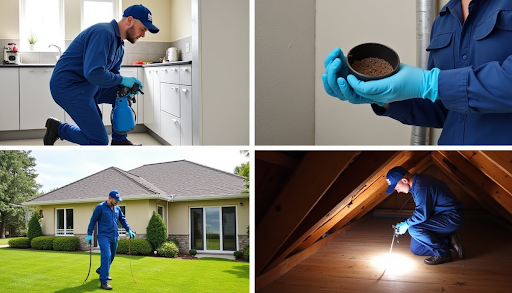 Exterminator guy looking for signs of pests