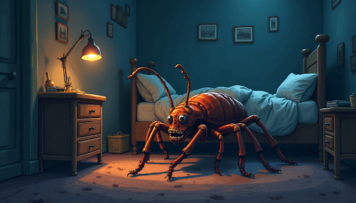 Bugs on the ground with a red question mark.