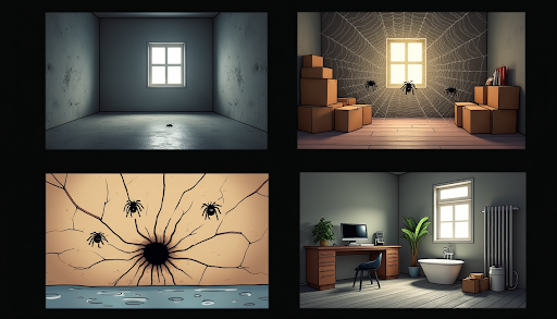 Spiders hiding in different places